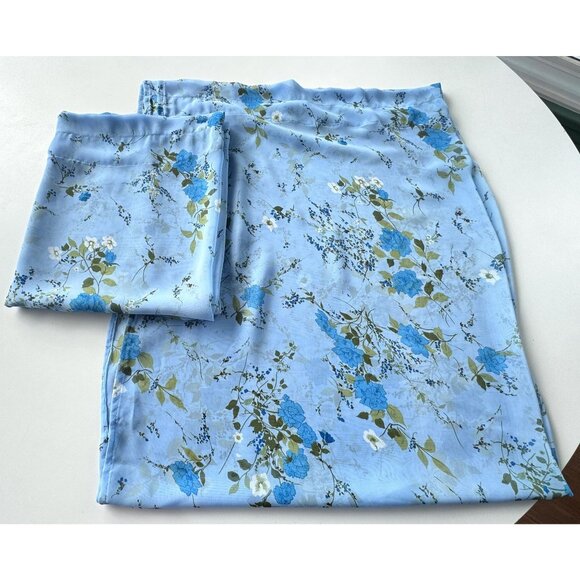 Vintage 60s sheer curtains, blue bouquets with greenery, price for the pair - Picture 8 of 10